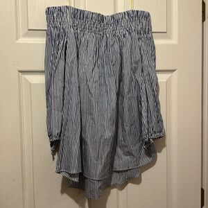Do+be Tuckernuck blue white striped off shoulder tunic top S small